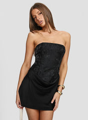 Jenevieve Strapless Drape Mini Dress Black