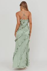 Arrabel Ruffle Trim Maxi Dress Sage
