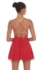 Lace Floral Mini Dress in Red