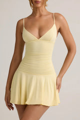 Modal Ruched A-Line Mini Dress in Buttercream Yellow