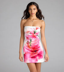 Ocean View Tropical Floral Satin Mini Dress