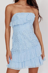 Monte Carlo Strapless Ruffle Dress Steel Blue