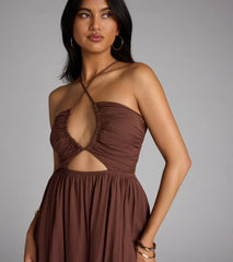 Eyes On You Lace-Up Slit Maxi Dress