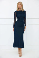 Thinking Pretty Long Sleeve Maxi Dress Navy