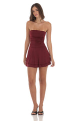 Strapless Ruched A-line Dress in Maroon
