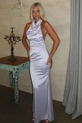 Corwin Open Back Satin Maxi Dress - Lilac
