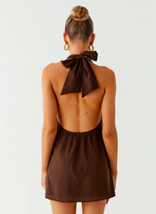 Jepsen Halter Mini Dress - Chocolate