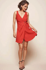 Olympia Cross Over Bow Tie Dress Red