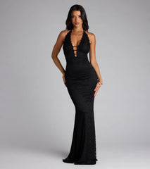 Lane Halter Strappy Lace Mermaid Formal Dress