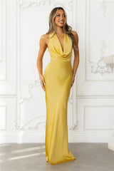 Nightfall Noir Halter Satin Maxi Dress