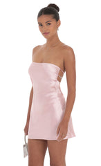 Satin Pearl Open Back Dress in Pink