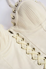 Lace-Up Tiered Corset Mini Dress in Ivory