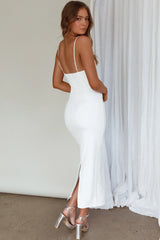 Esperance Diamante Trim Midi Dress White