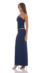 One Shoulder Embellished Two Piece Set in Navy