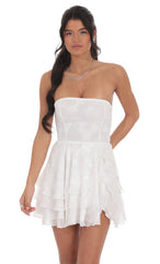 Floral Strapless Asymmetrical Dress in White