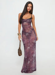 Evera Sheer Built In Bra Maxi Dress Purple