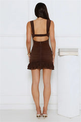 Flirtatious Girl Mesh Mini Dress Brown
