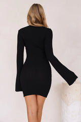 Isla Ribbed Long Sleeve Mini Dress Black
