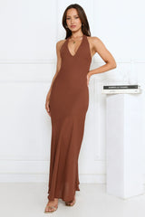 Polished Edge Halter Maxi Dress Brown