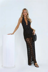 Hot Right Now Polka Dot Maxi Dress Black