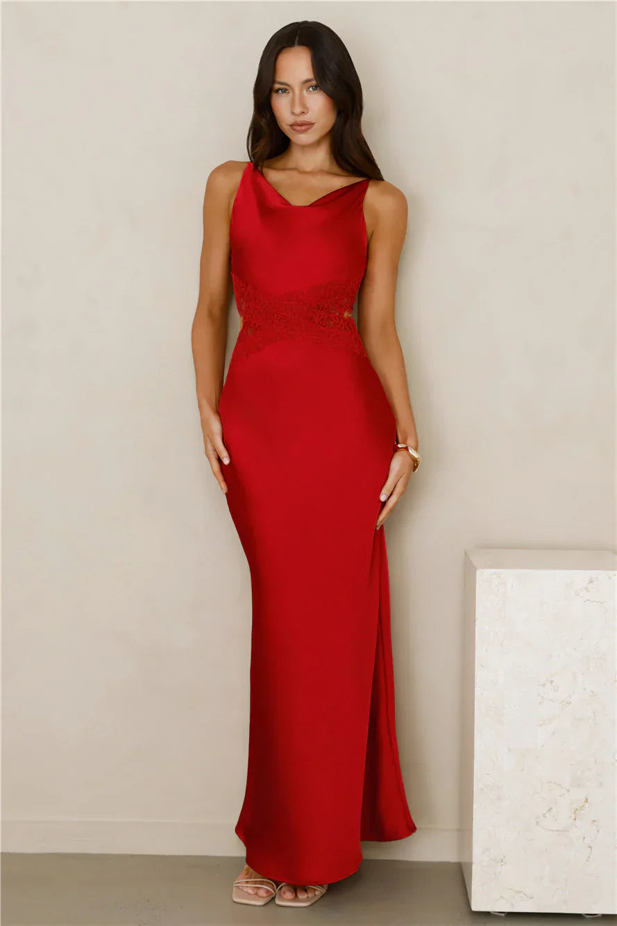 Satin Embrace Maxi Dress Red