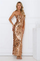 Glistening Grandeur Strapless Sequin Maxi Dress Gold