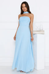 Sugar Babe Strapless Pleated Maxi Dress Blue