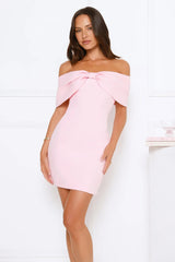 Exquisite Ease Off Shoulder Mini Dress Pink