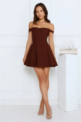 Waverly Off Shoulder Mini Dress Brown