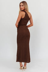 Lingering Love One-Shoulder Twist Maxi Dress Chocolate