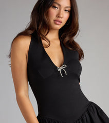 Coquette Glam Halter Bow Romper