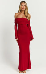 Bethanie Maxi Dress - Off The Shoulder Mesh Dress in Red