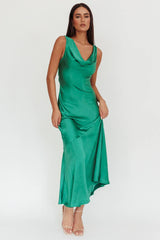 Cecilia Cowl Neck Drape Back Maxi Dress Emerald