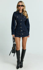 Tianna Jacket - Long Sleeve Contoured Recycled Denim Jacket in Indigo Wash