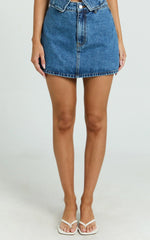 Walton Skort - Mid Waisted Recycled Denim Skort in Dark Blue Wash