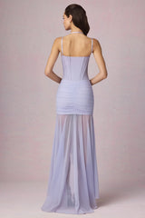 Ruched Asymmetric Corset Gown in Lilac