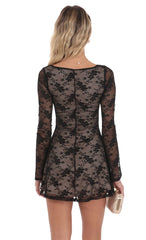 Lace Twist Cutout Dress in Black