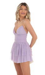 Mesh Sweetheart Tiered Dress in Lavender