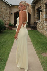 Mirella Plunge Halter Neck Maxi Dress - Yellow