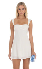 Lace Trim Wide Strap Dress in White