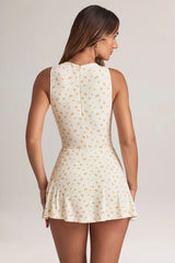 Modal Button-Detail A-Line Mini Dress in Floral Print