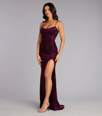 Ashlie Velvet Burnout Lace-Up Formal Dress