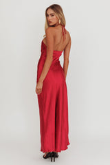 High Roller Flower Decoration Halter Dress Wine