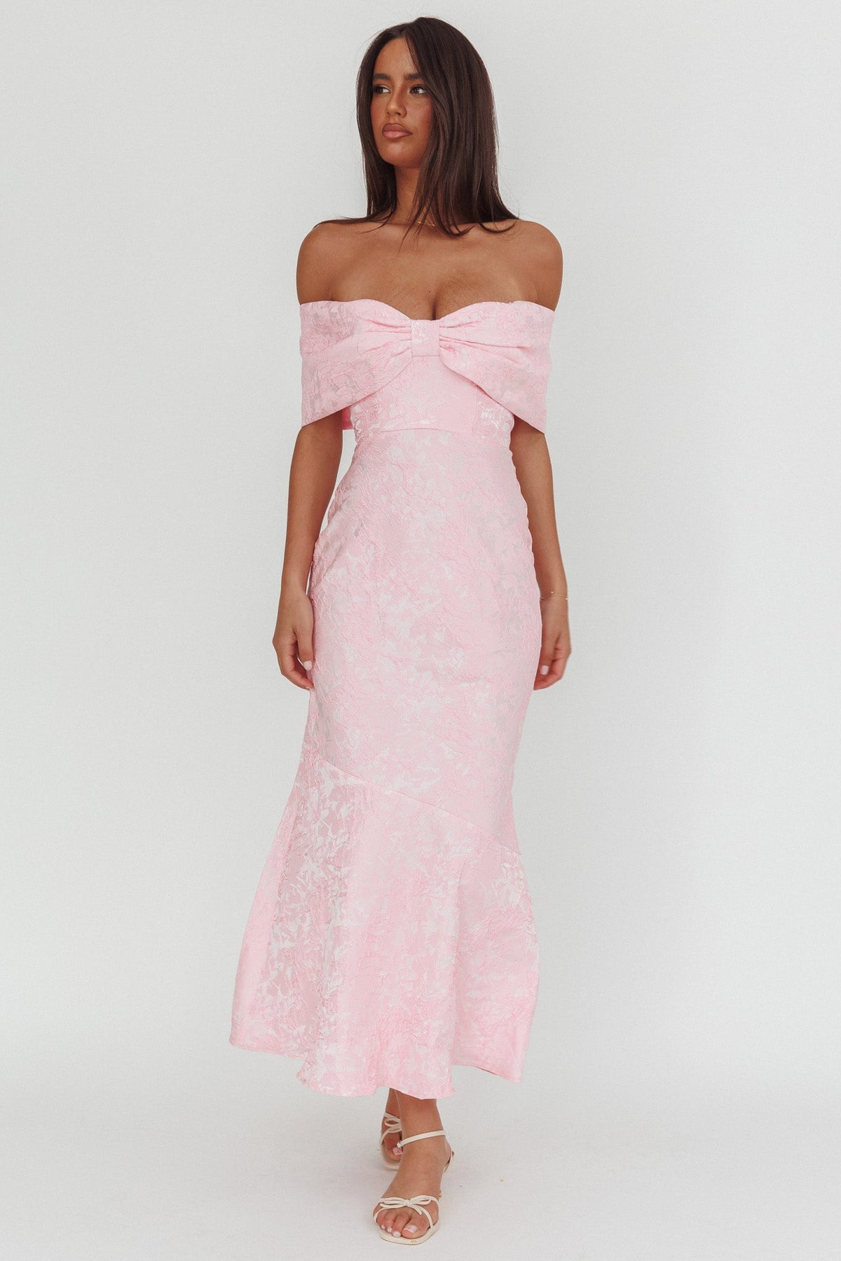 Fairytales Off-Shoulder Jacquard Maxi Dress Pink