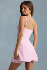Bow-Detail Scalloped A-Line Mini Dress in Soft Pink