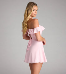 Sweetheart Ruffle Lace Up Skater Dress