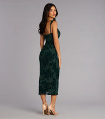 Emme Flocked Velvet Midi Formal Dress
