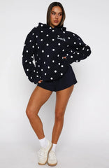 Offstage Printed Oversized Hoodie Navy Polka Dot
