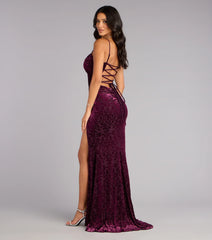 Ashlie Velvet Burnout Lace-Up Formal Dress