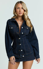 Tianna Jacket - Long Sleeve Contoured Recycled Denim Jacket in Indigo Wash